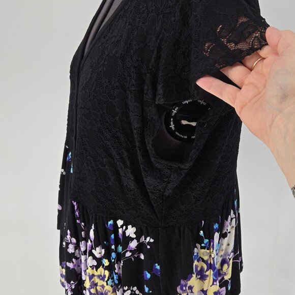 616-35 Torrid Super soft Black lace floral tiered babydoll top Size 2 16/18 - Picture 8 of 11